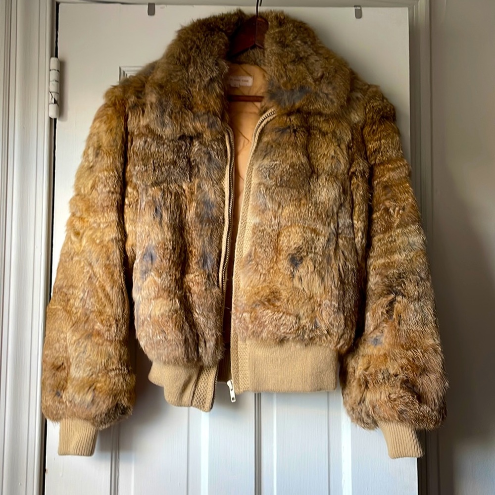 Real Rabbit Fur Coat . Tan size Small
